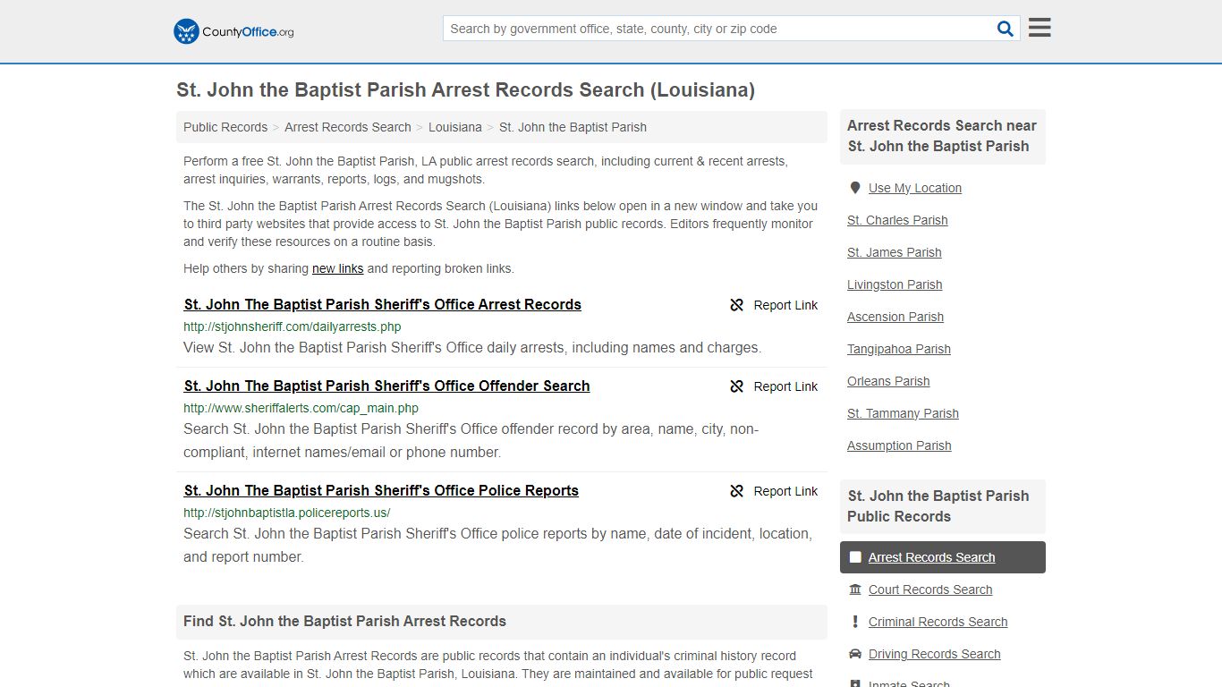 St. John the Baptist Parish Arrest Records Search (Louisiana)