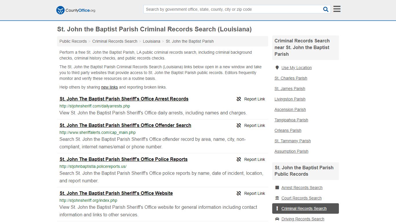 Criminal Records Search - St. John the Baptist Parish, LA (Arrests ...